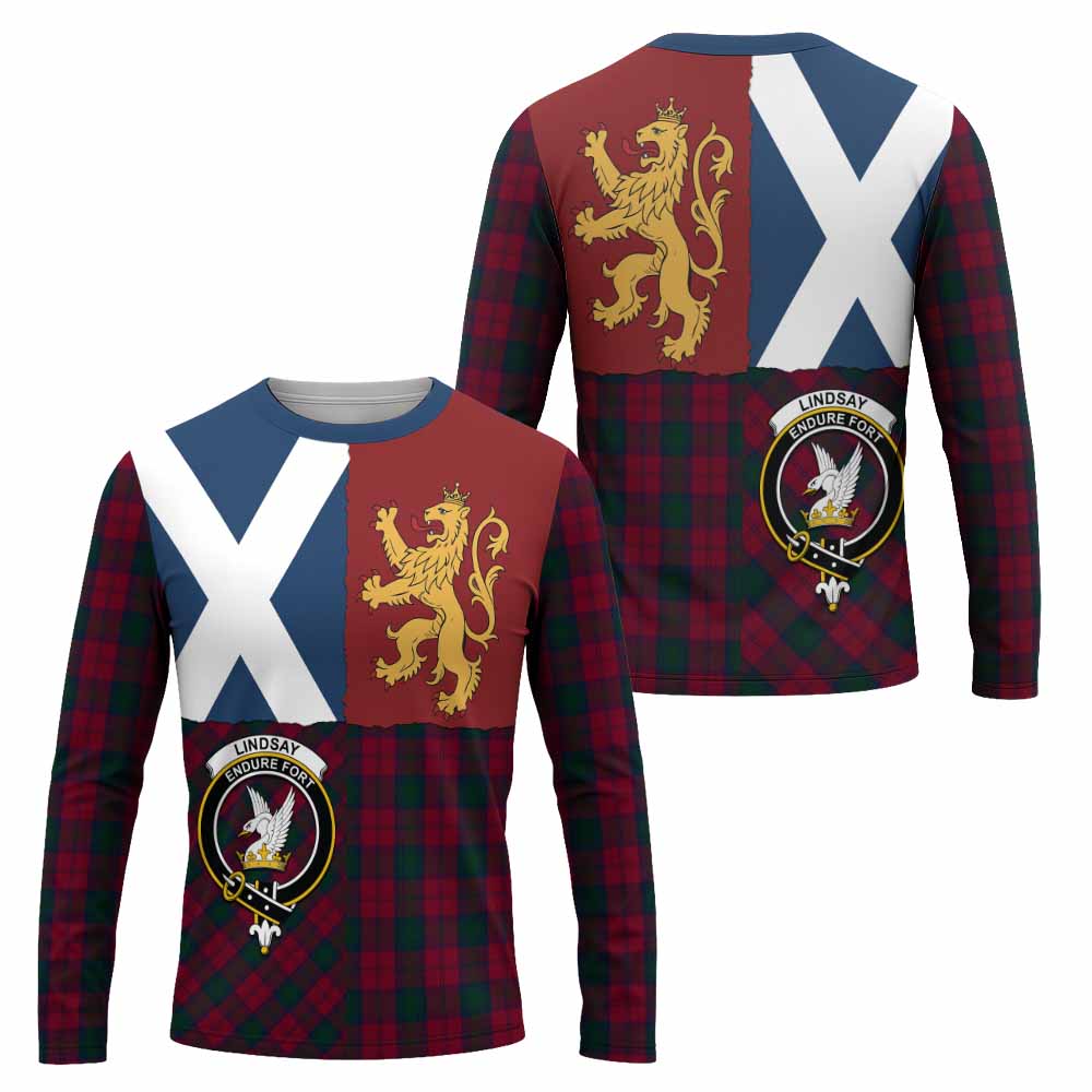 Lindsay Crest Tartan Long Sleeve T-Shirt with Lion Rampant Saltire Style