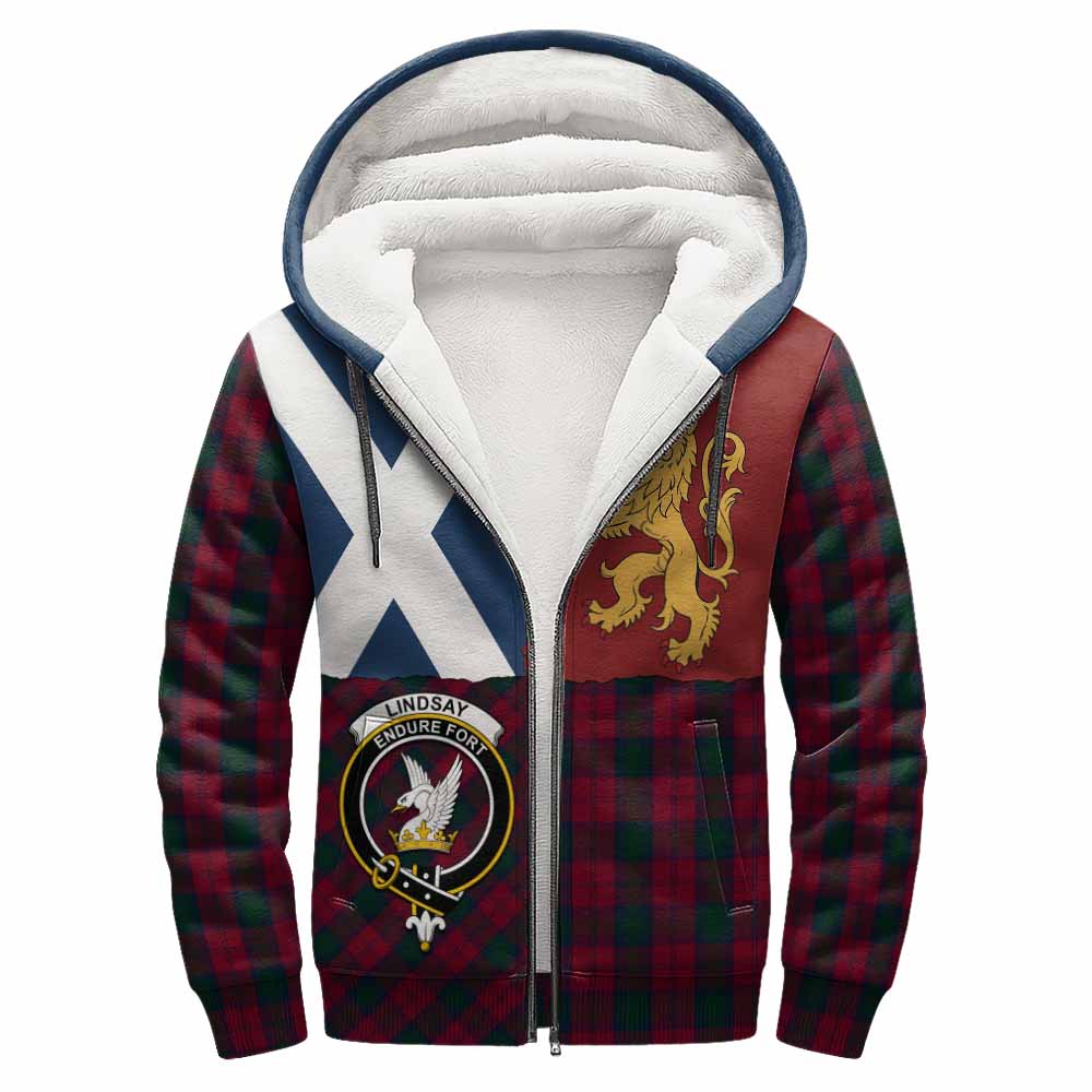 Lindsay Crest Tartan Sherpa Hoodie with Lion Rampant Saltire Style
