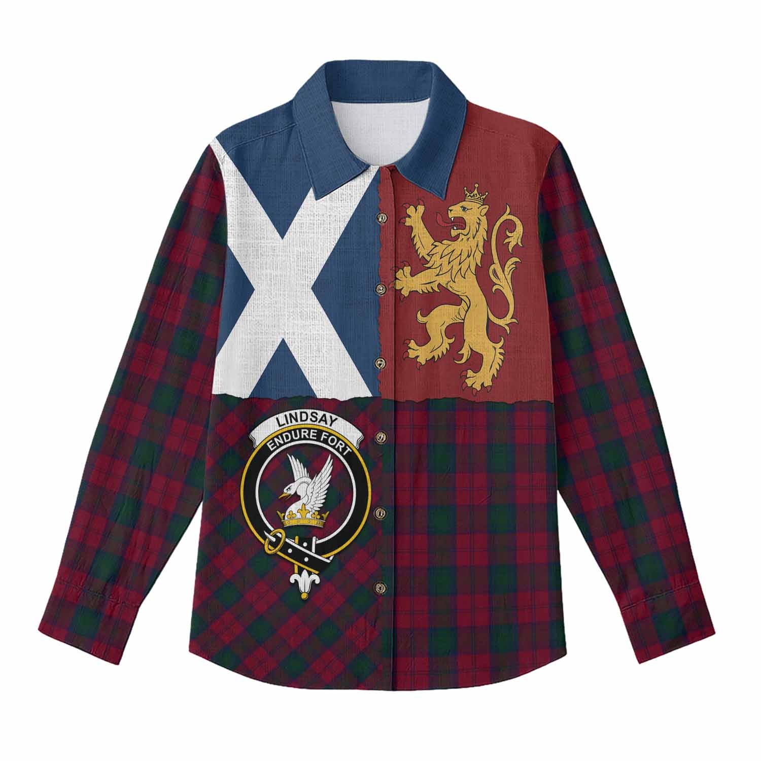 Lindsay Crest Tartan Women Casual Shirt with Lion Rampant Saltire Style