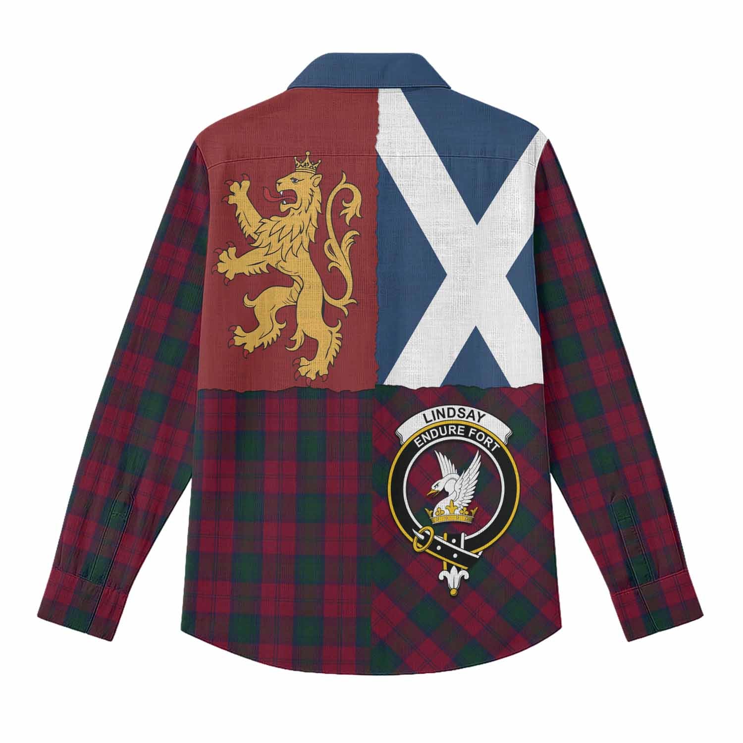 Lindsay Crest Tartan Women Casual Shirt with Lion Rampant Saltire Style