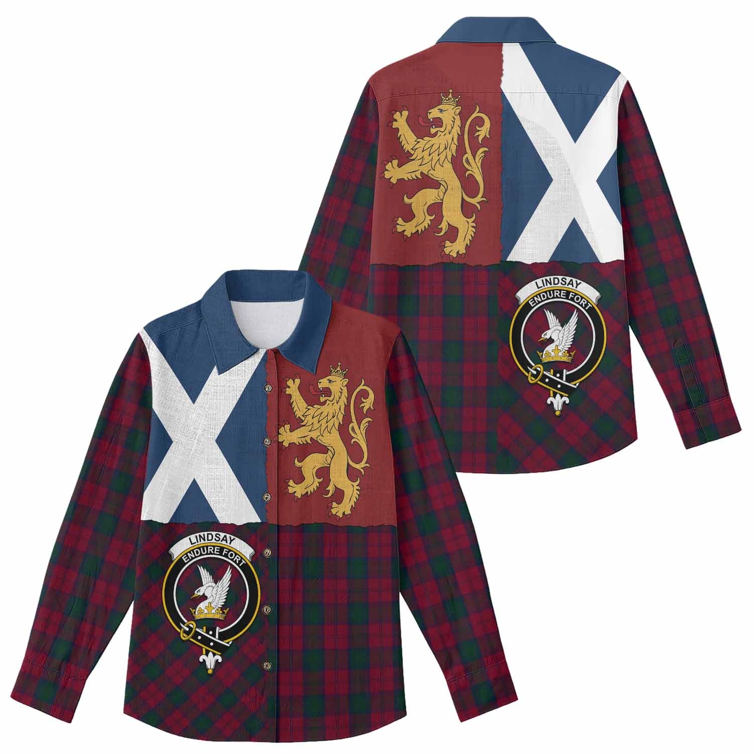 Lindsay Crest Tartan Women Casual Shirt with Lion Rampant Saltire Style