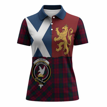 Lindsay Crest Tartan Women Polo Shirt with Lion Rampant Saltire Style