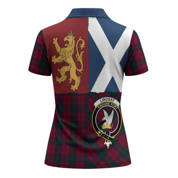 Lindsay Crest Tartan Women Polo Shirt with Lion Rampant Saltire Style