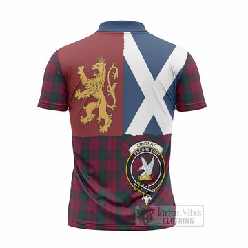 Lindsay Crest Tartan Zipper Polo Shirt with Lion Rampant Saltire Style