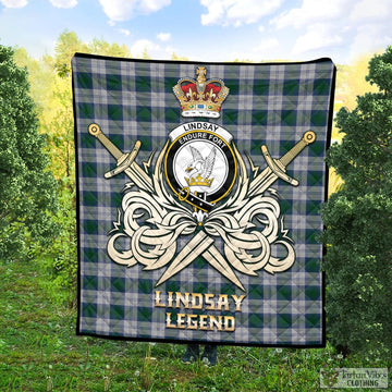 Lindsay Dress Tartan Quilt with Clan Crest and the Golden Sword of Courageous Legacy