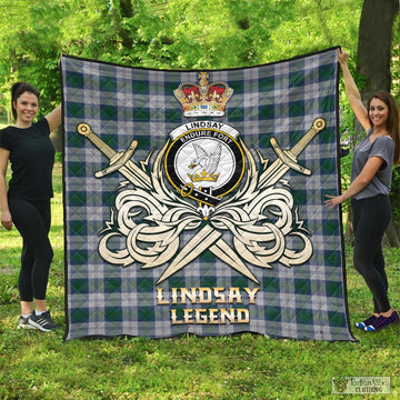 Lindsay Dress Tartan Quilt with Clan Crest and the Golden Sword of Courageous Legacy