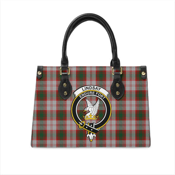 Lindsay Dress Red Tartan Leather Bag with Family Crest
