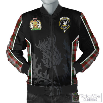 Lindsay Dress Red Tartan Bomber Jacket with Family Crest and Scottish Thistle Vibes Sport Style