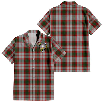 Lindsay Dress Red Tartan Short Sleeve Button Down Shirt with Family Crest