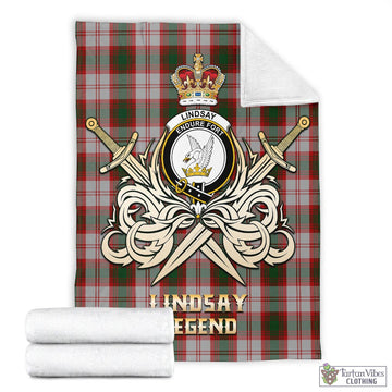 Lindsay Dress Red Tartan Blanket with Clan Crest and the Golden Sword of Courageous Legacy