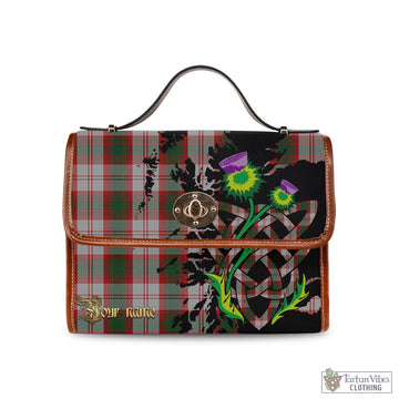 Lindsay Dress Red Tartan Waterproof Canvas Bag with Scotland Map and Thistle Celtic Accents