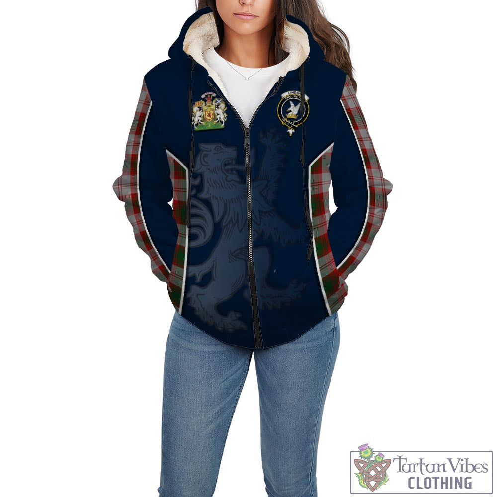 Tartan Vibes Clothing Lindsay Dress Red Tartan Sherpa Hoodie with Family Crest and Lion Rampant Vibes Sport Style