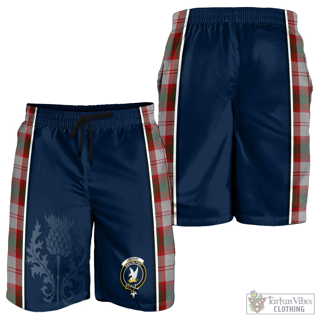 Tartan Vibes Clothing Lindsay Dress Red Tartan Men's Shorts with Family Crest and Scottish Thistle Vibes Sport Style
