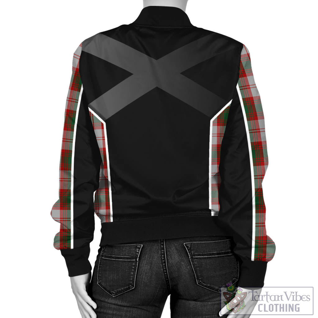 Tartan Vibes Clothing Lindsay Dress Red Tartan Bomber Jacket with Family Crest and Scottish Thistle Vibes Sport Style