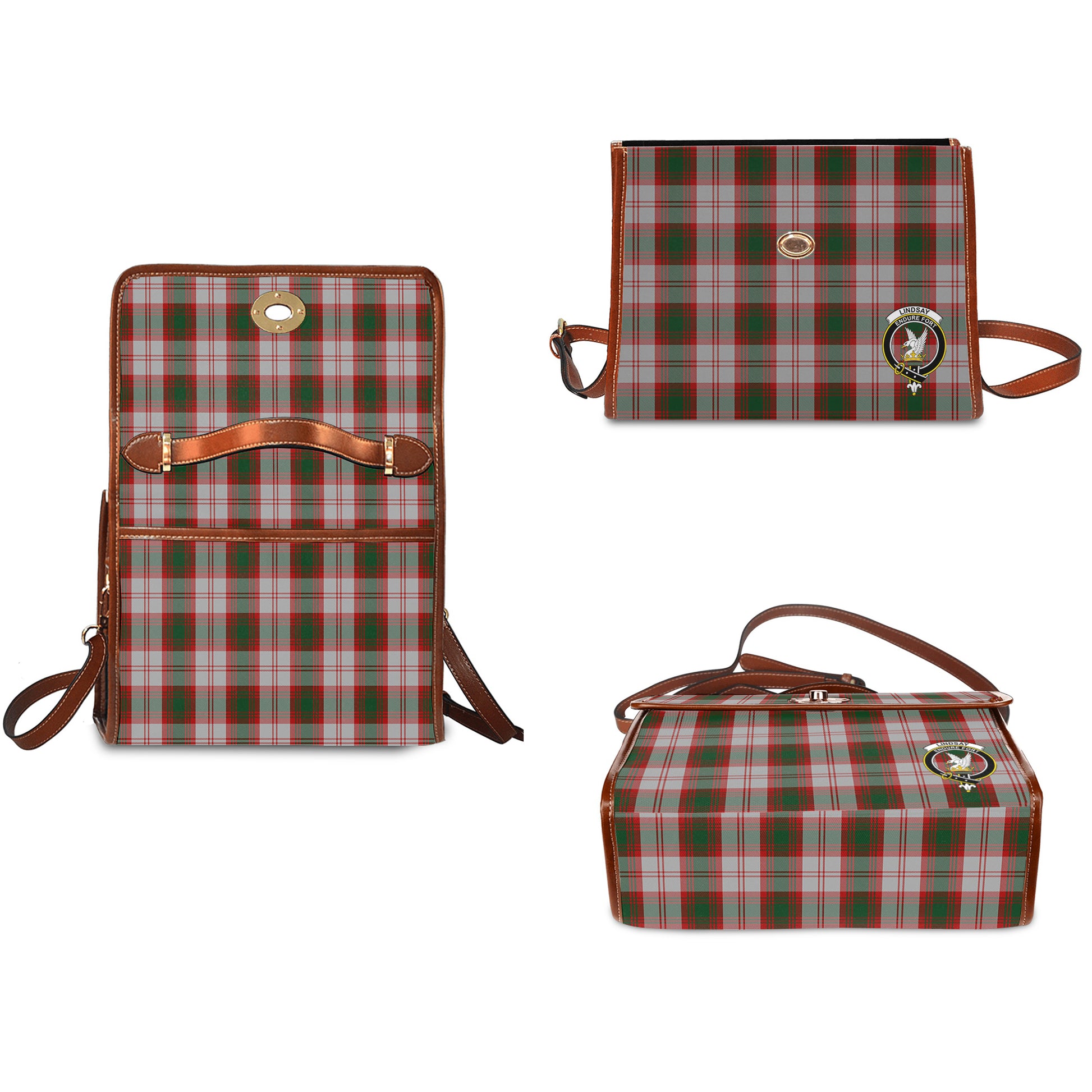 lindsay-dress-red-tartan-leather-strap-waterproof-canvas-bag-with-family-crest