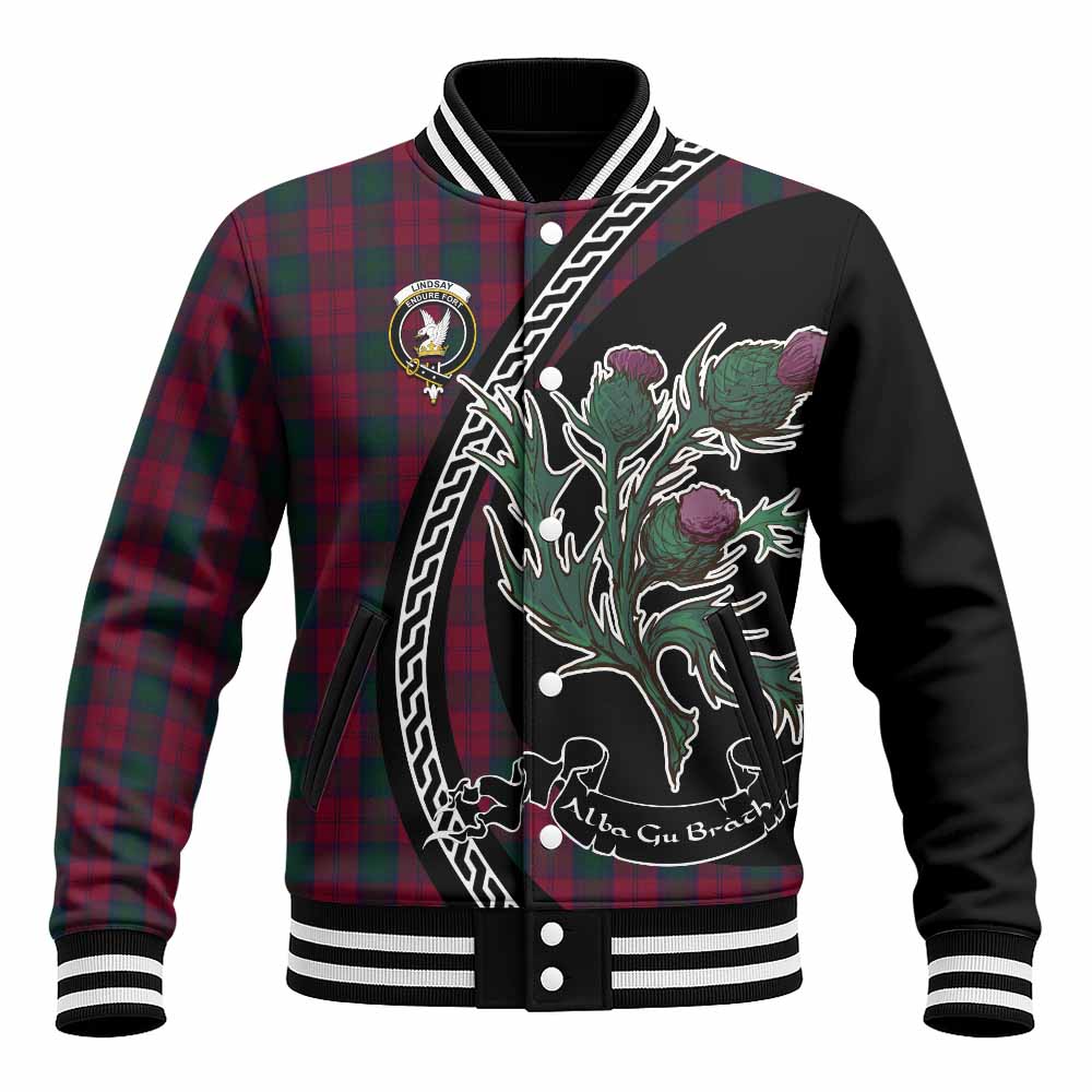 Lindsay Family Crest Tartan Baseball Jacket Alba Thistle Inspired - Tartan Vibes Clothing