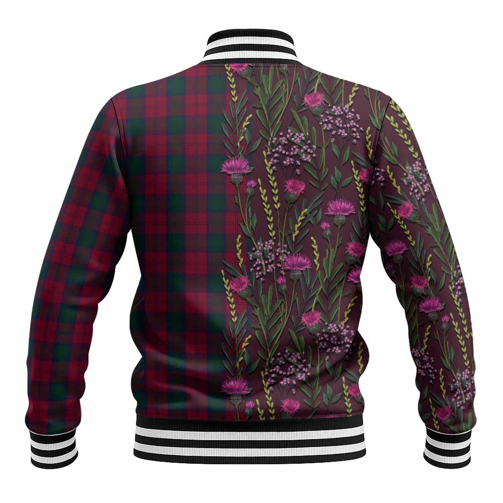 Lindsay Family Crest Tartan Baseball Jacket Scottish Thistle Flower Pattern Half Style - Tartan Vibes Clothing