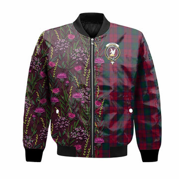 Lindsay Family Crest Tartan Bomber Jacket Scottish Thistle Flower Pattern Half Style