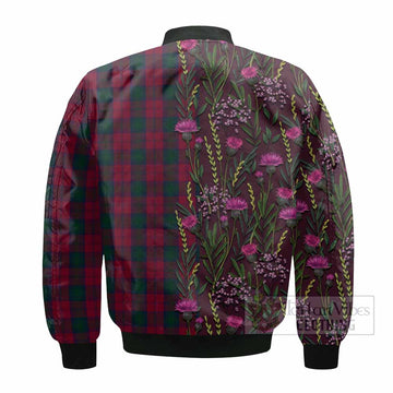 Lindsay Family Crest Tartan Bomber Jacket Scottish Thistle Flower Pattern Half Style