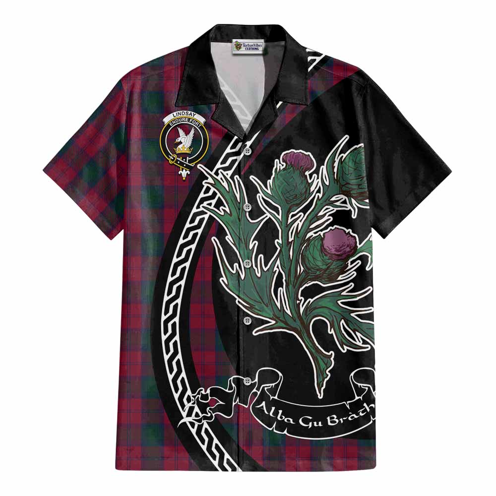 Lindsay Family Crest Tartan Cotton Hawaiian Shirt Alba Thistle Inspired - Tartan Vibes Clothing