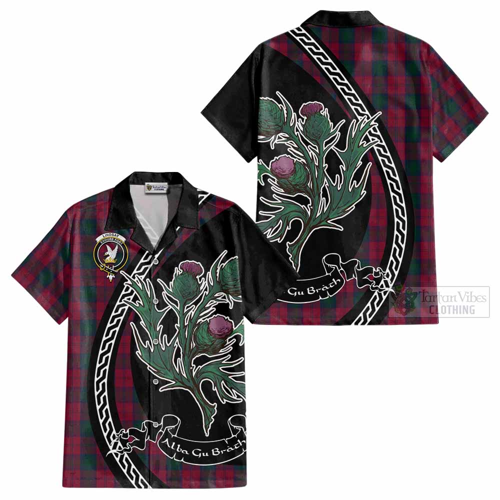 Lindsay Family Crest Tartan Cotton Hawaiian Shirt Alba Thistle Inspired - Tartan Vibes Clothing