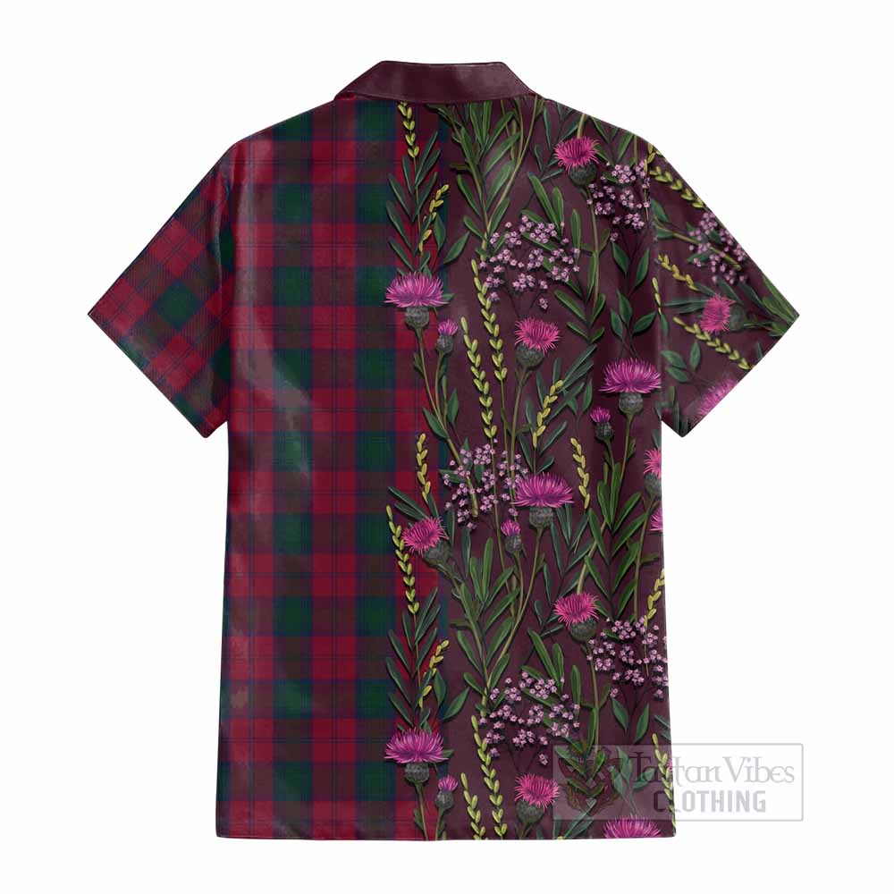 Lindsay Family Crest Tartan Cotton Hawaiian Shirt Scottish Thistle Flower Pattern Half Style - Tartan Vibes Clothing
