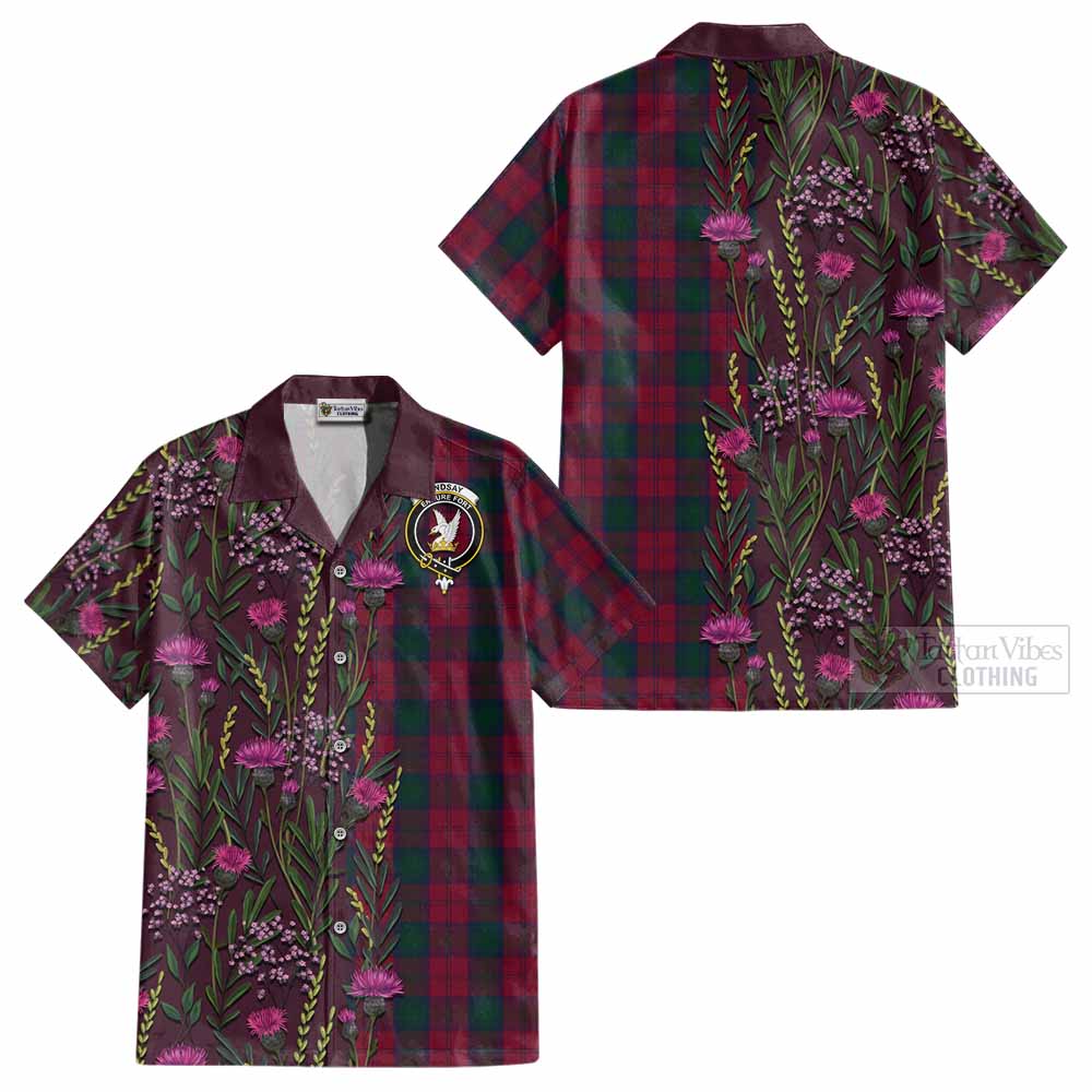Lindsay Family Crest Tartan Cotton Hawaiian Shirt Scottish Thistle Flower Pattern Half Style - Tartan Vibes Clothing