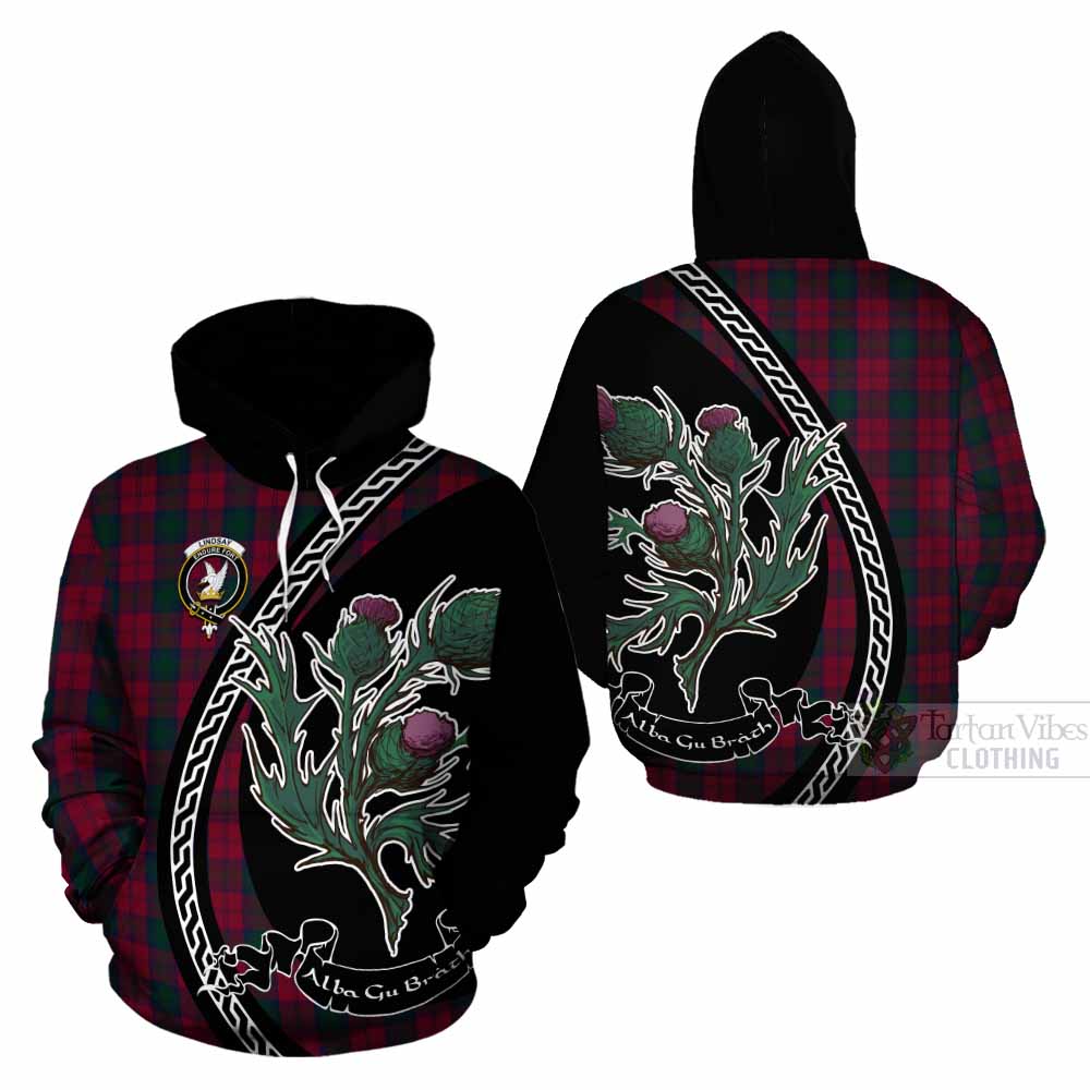 Lindsay Family Crest Tartan Cotton Hoodie Alba Thistle Inspired - Tartan Vibes Clothing