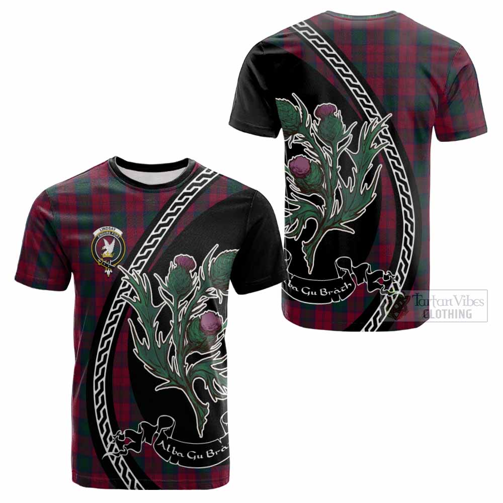Lindsay Family Crest Tartan Cotton T-shirt Alba Thistle Inspired - Tartan Vibes Clothing