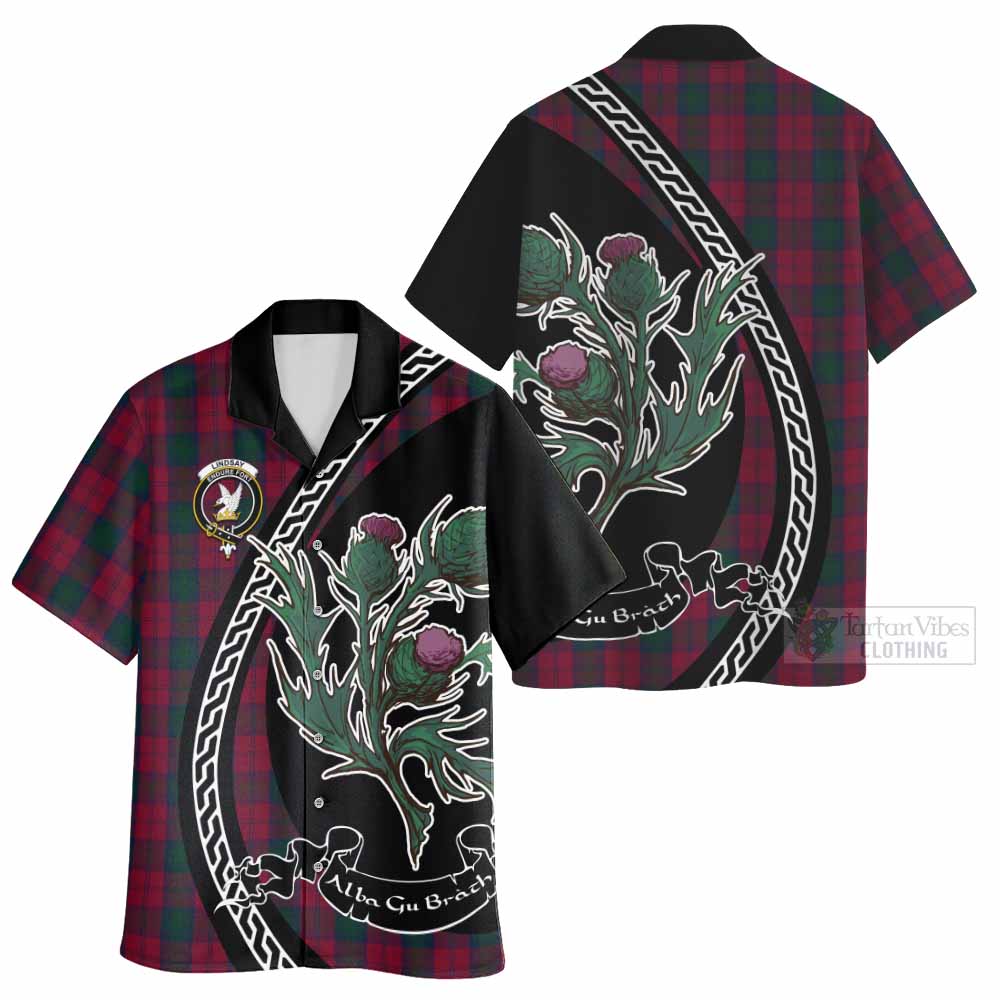 Lindsay Family Crest Tartan Hawaiian Shirt Alba Thistle Inspired - Tartan Vibes Clothing