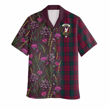 Lindsay Family Crest Tartan Hawaiian Shirt Scottish Thistle Flower Pattern Half Style - Tartan Vibes Clothing