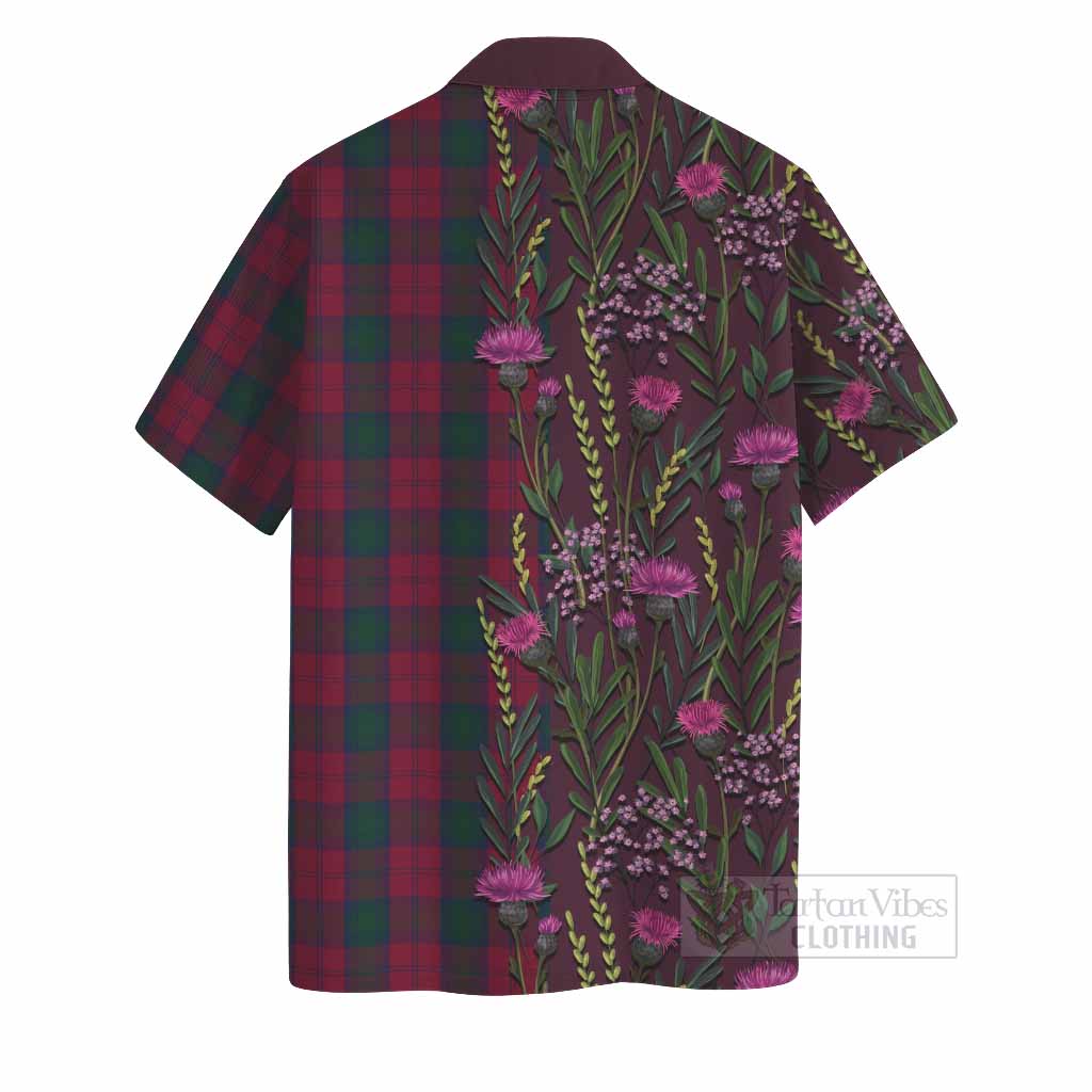 Lindsay Family Crest Tartan Hawaiian Shirt Scottish Thistle Flower Pattern Half Style - Tartan Vibes Clothing