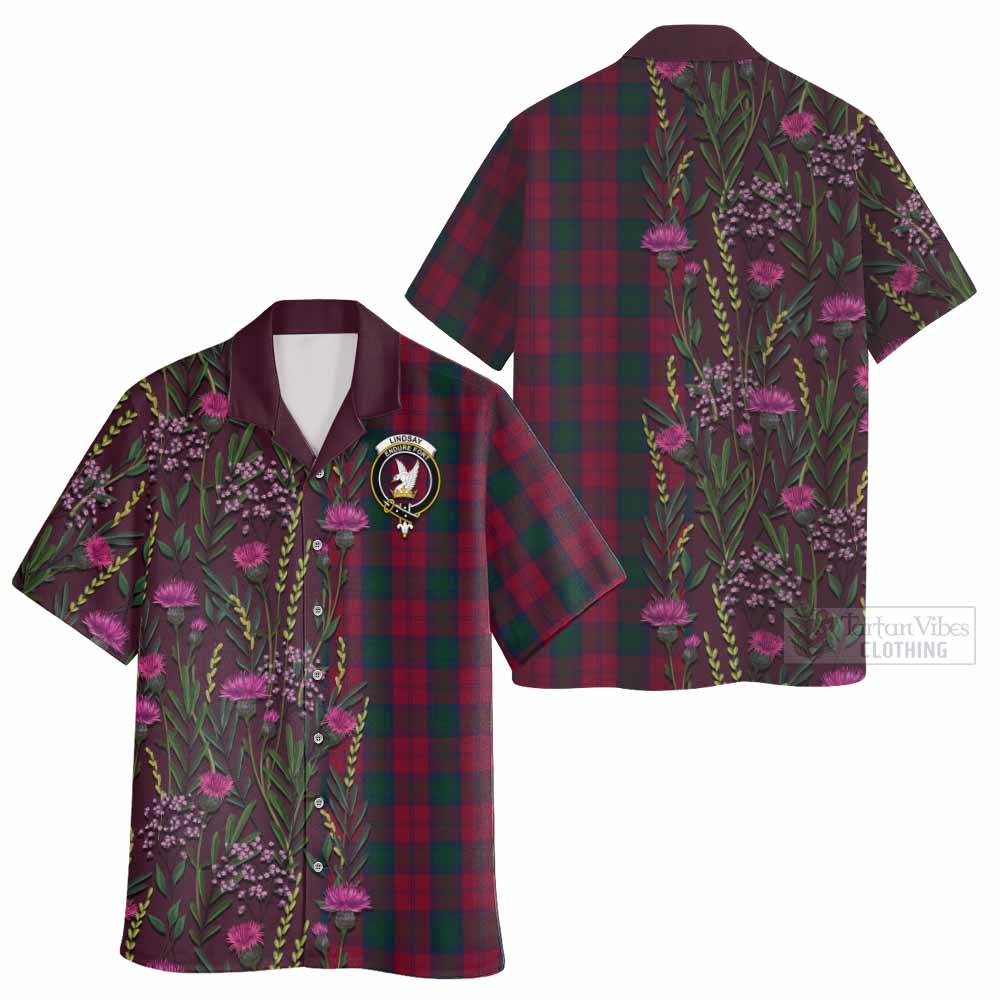 Lindsay Family Crest Tartan Hawaiian Shirt Scottish Thistle Flower Pattern Half Style - Tartan Vibes Clothing