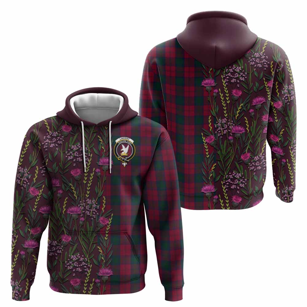 Lindsay Family Crest Tartan Hoodie Scottish Thistle Flower Pattern Half Style - Tartan Vibes Clothing