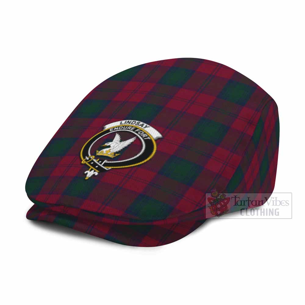 Lindsay Family Crest Tartan Jeff Cap, Tartan Flat Cap
