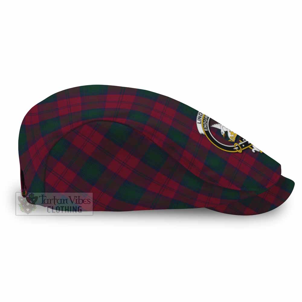 Lindsay Family Crest Tartan Jeff Cap, Tartan Flat Cap