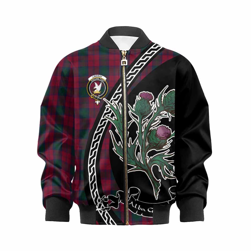Lindsay Family Crest Tartan Kid Bomber Jacket Alba Thistle Inspired - Tartan Vibes Clothing