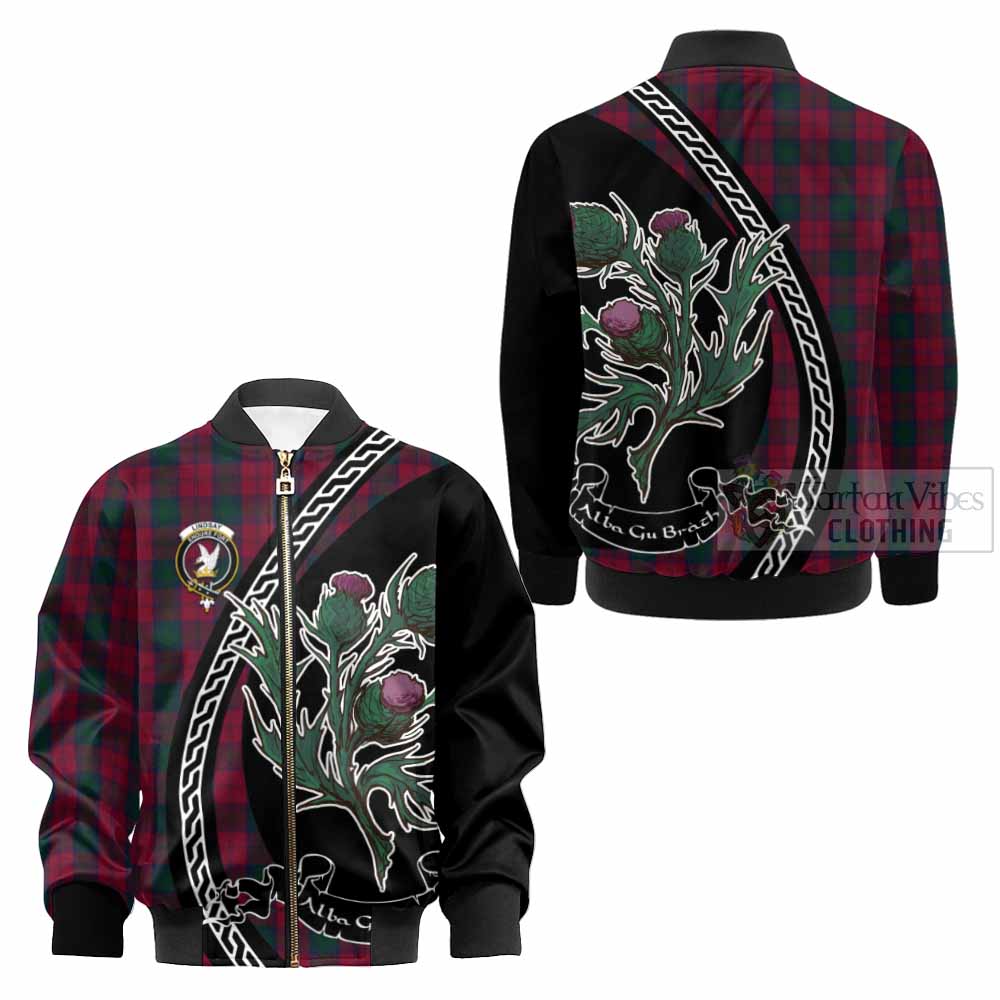 Lindsay Family Crest Tartan Kid Bomber Jacket Alba Thistle Inspired - Tartan Vibes Clothing