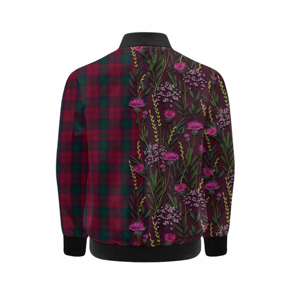 Lindsay Family Crest Tartan Kid Bomber Jacket Scottish Thistle Flower Pattern Half Style - Tartan Vibes Clothing
