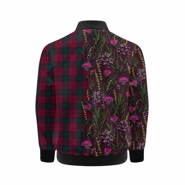 Lindsay Family Crest Tartan Kid Bomber Jacket Scottish Thistle Flower Pattern Half Style - Tartan Vibes Clothing