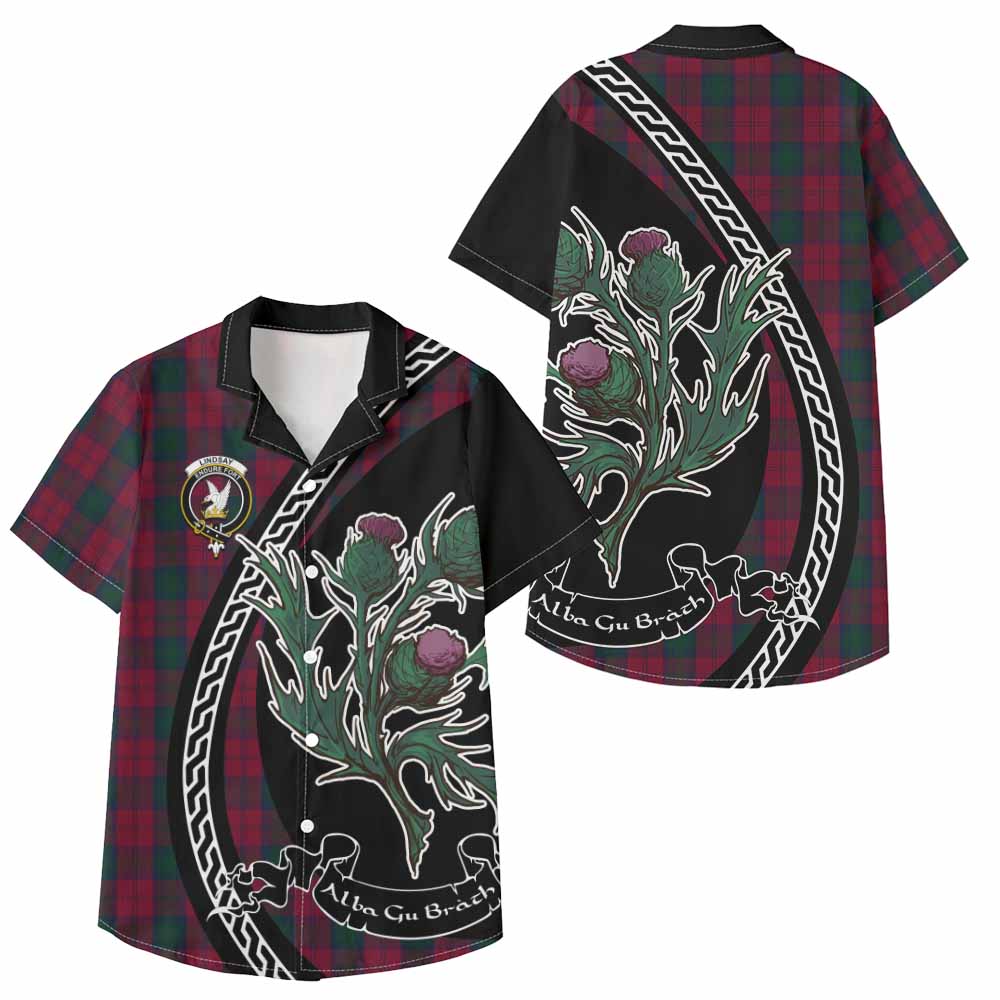 Lindsay Family Crest Tartan Kid Hawaiian Shirt Alba Thistle Inspired - Tartan Vibes Clothing