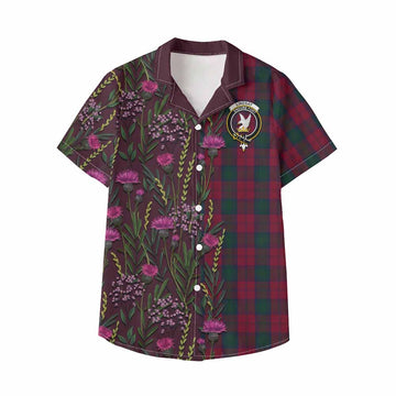 Lindsay Family Crest Tartan Kid Hawaiian Shirt Scottish Thistle Flower Pattern Half Style - Tartan Vibes Clothing