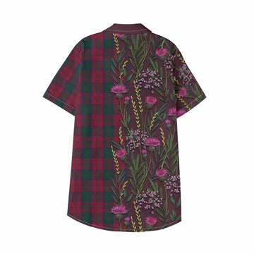 Lindsay Family Crest Tartan Kid Hawaiian Shirt Scottish Thistle Flower Pattern Half Style - Tartan Vibes Clothing