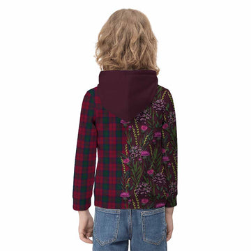 Lindsay Family Crest Tartan Kid Hoodie Scottish Thistle Flower Pattern Half Style - Tartan Vibes Clothing