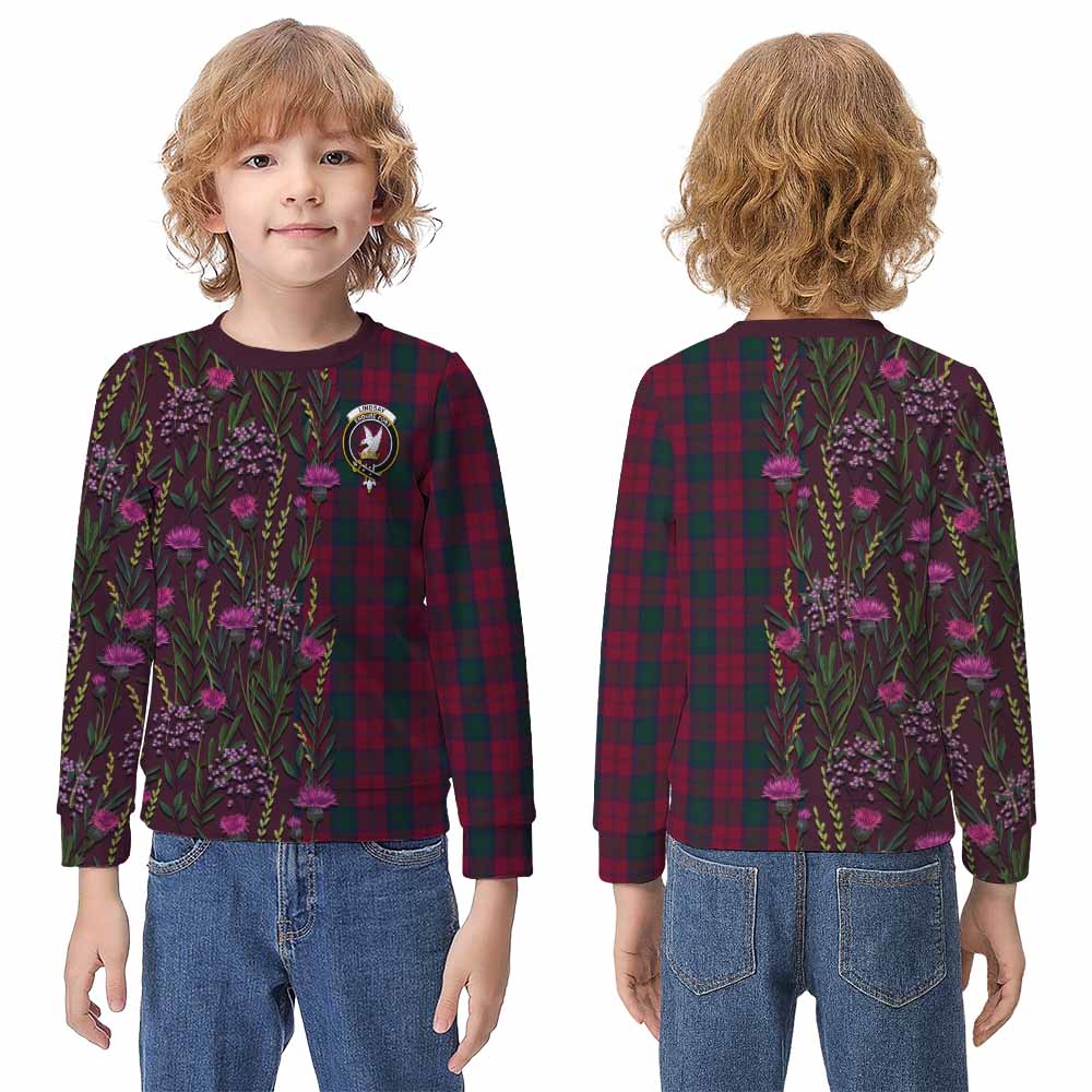 Lindsay Family Crest Tartan Kid Knitted Sweatshirt Scottish Thistle Flower Pattern Half Style - Tartan Vibes Clothing