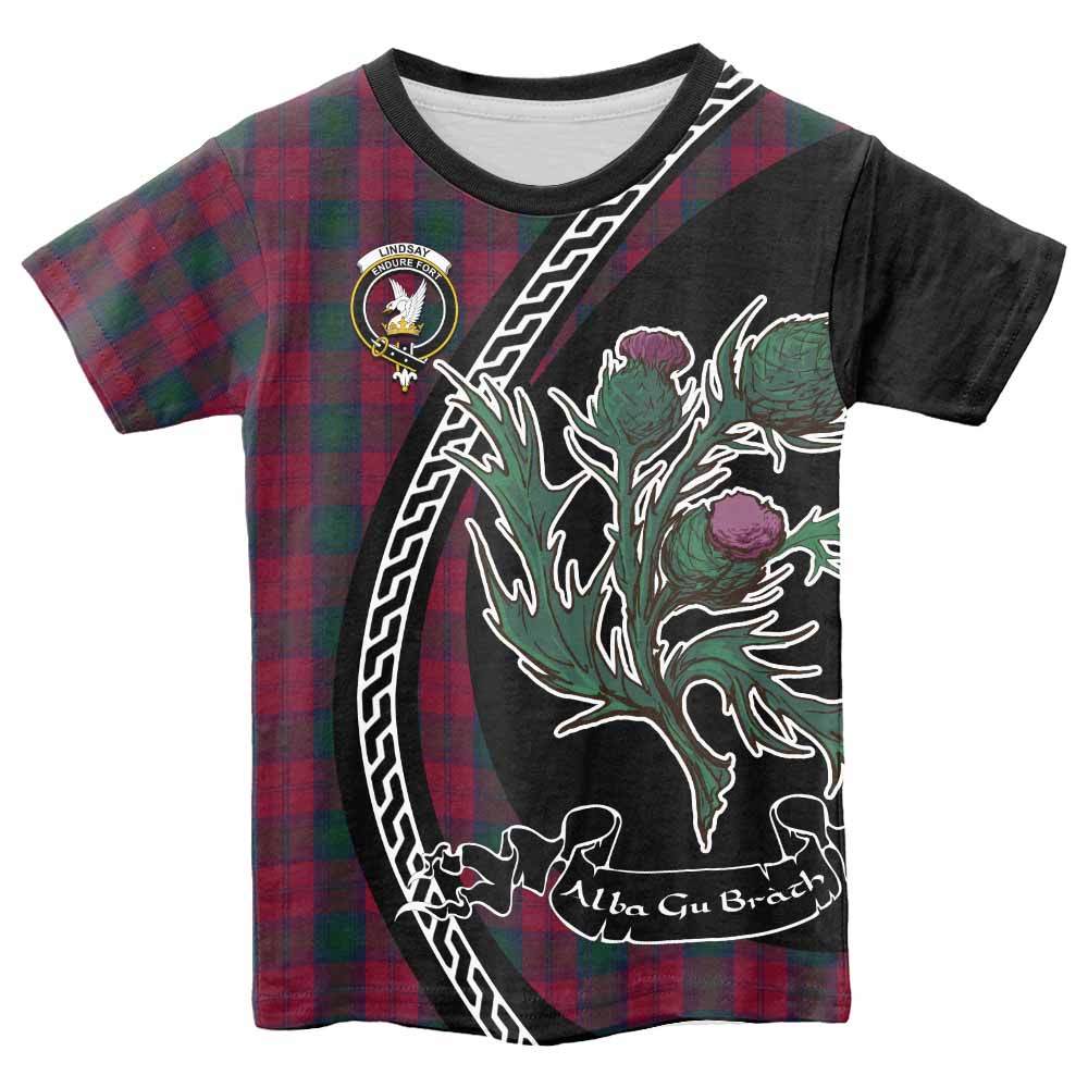 Lindsay Family Crest Tartan Kid T-shirt Alba Thistle Inspired - Tartan Vibes Clothing