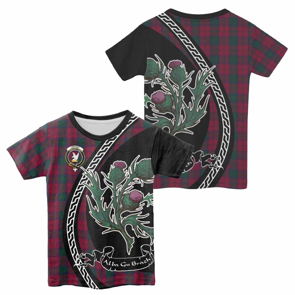 Lindsay Family Crest Tartan Kid T-shirt Alba Thistle Inspired - Tartan Vibes Clothing