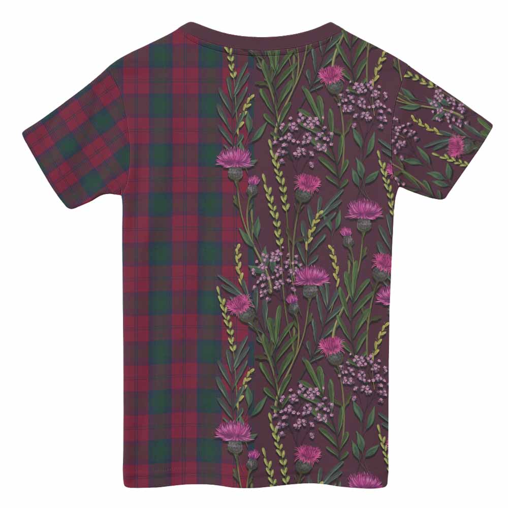 Lindsay Family Crest Tartan Kid T-shirt Scottish Thistle Flower Pattern Half Style - Tartan Vibes Clothing