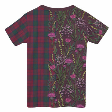 Lindsay Family Crest Tartan Kid T-shirt Scottish Thistle Flower Pattern Half Style - Tartan Vibes Clothing