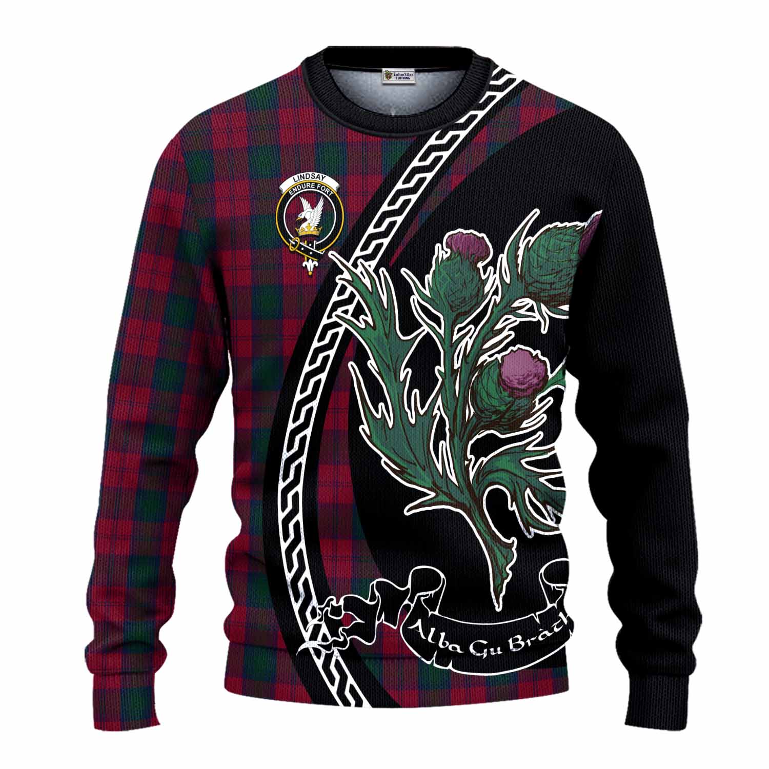 Lindsay Family Crest Tartan Knitted Sweater Alba Thistle Inspired - Tartan Vibes Clothing